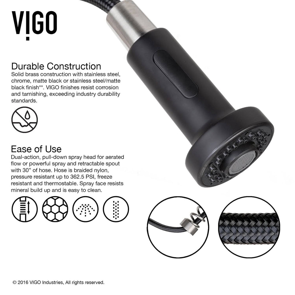 Stainless Steel & Matte Black Pull-Down Kitchen Faucet with Deck Plate I1290