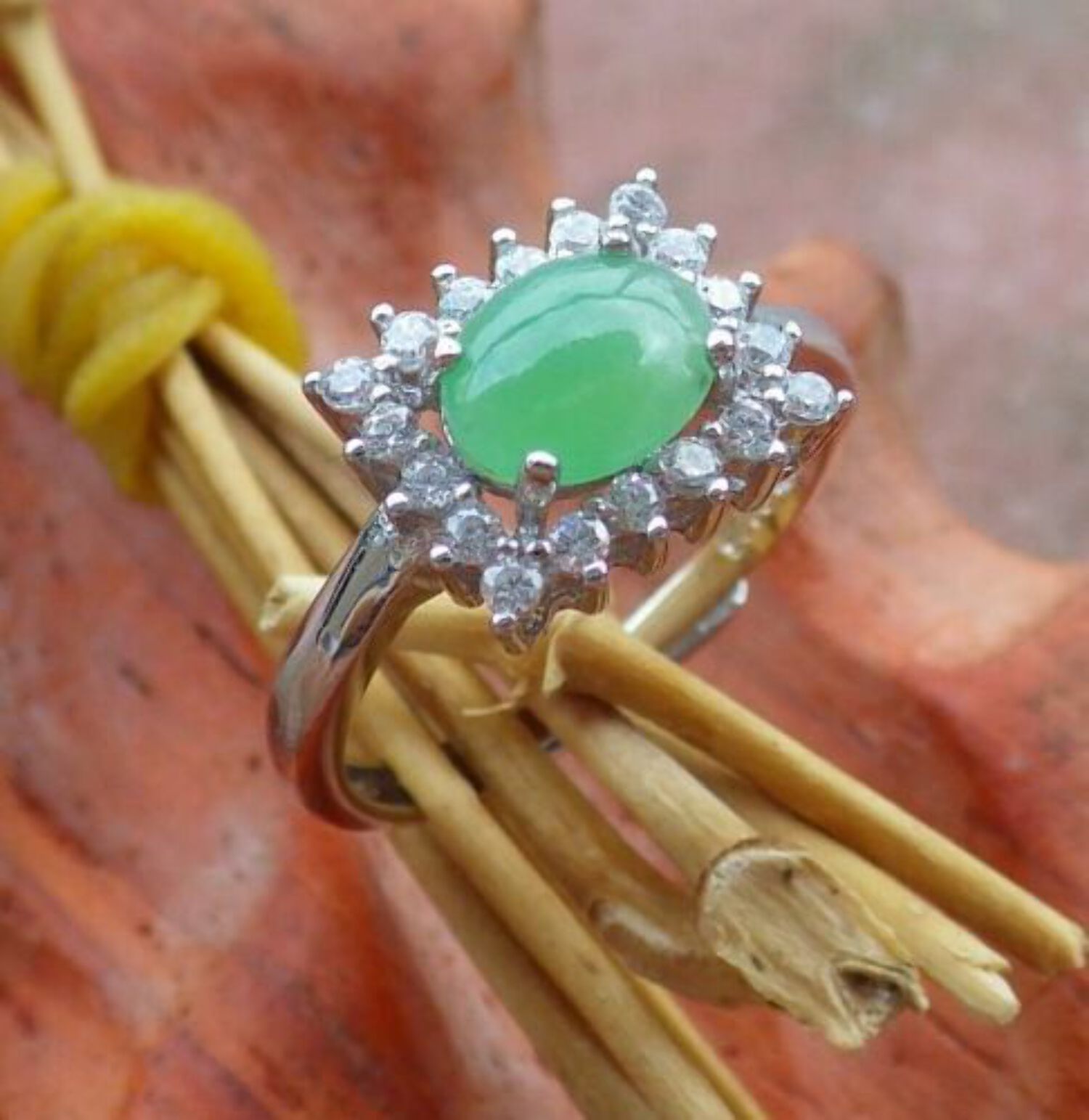 Icy Green Silver 925 Jadeite Cabochon Ring W779