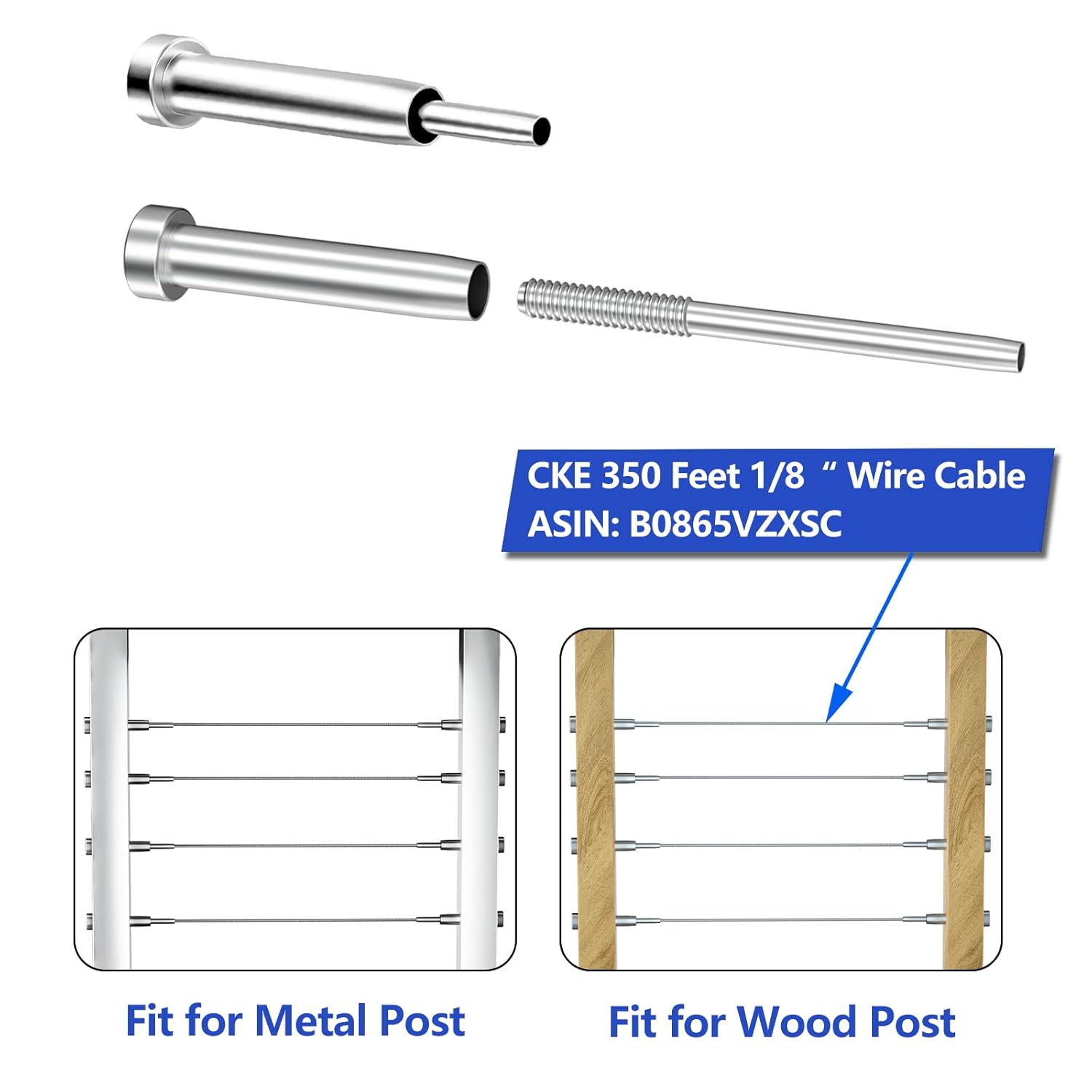 40 Pack Stainless Steel Invisible Receiver and Swage Stud End for 1/8 Inch Cable Railing Q47777