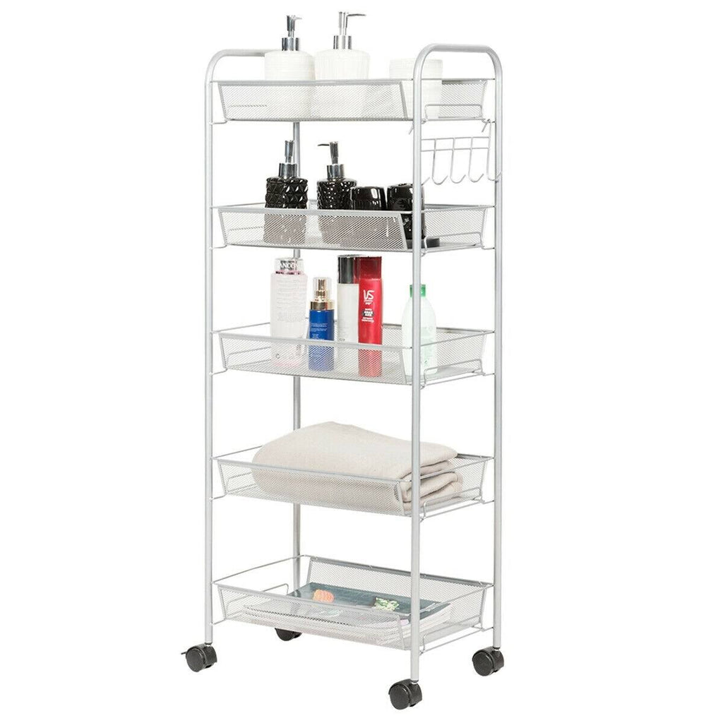 5 Tier Mesh Rolling Utility Cart Grey Q879866