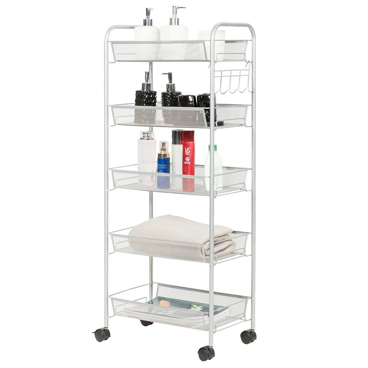 5 Tier Mesh Rolling Utility Cart Grey Q879866