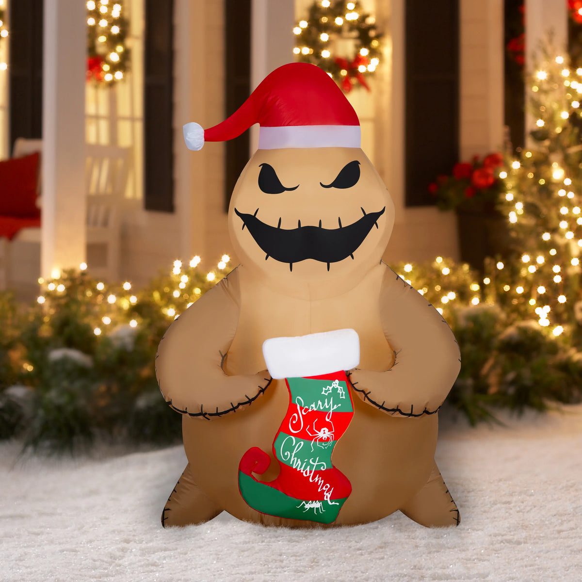 5 Foot Airblown Inflatables Christmas Burlap Oogie Boogie Holding Stocking I57962