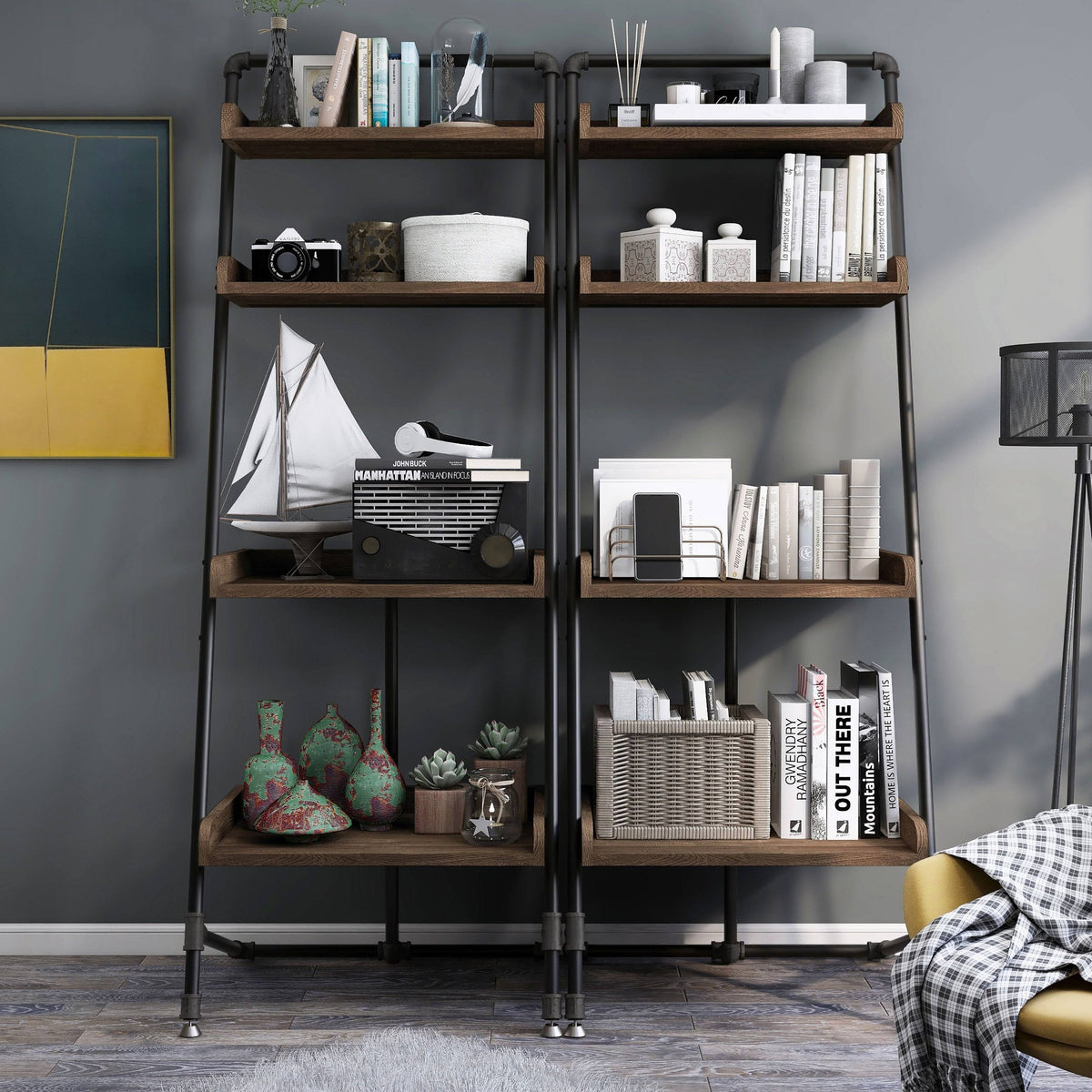 Rustic 4-Shelf Ladder Display Shelf T73591
