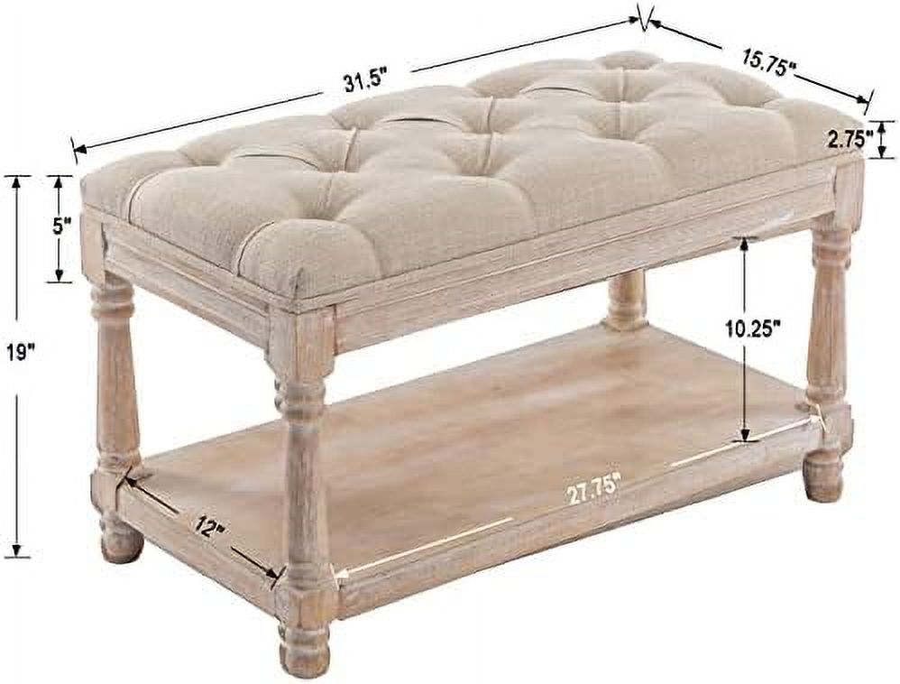 Gray Tufted Wood Entryway Bench X29798