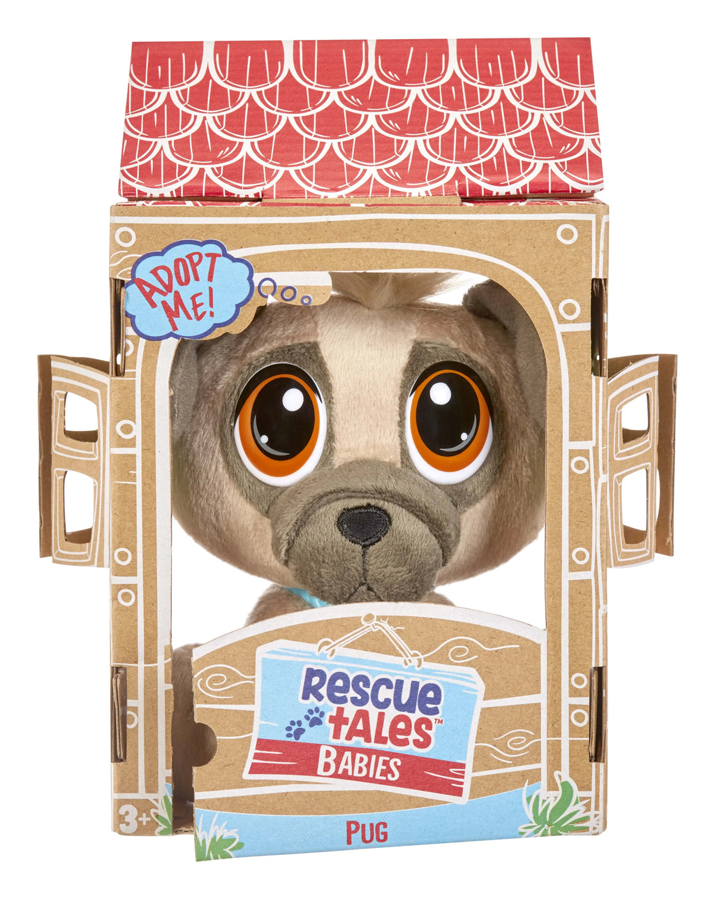 Pug Plush Toy with Collar, Tag, Doghouse, Stickers, Activities M445