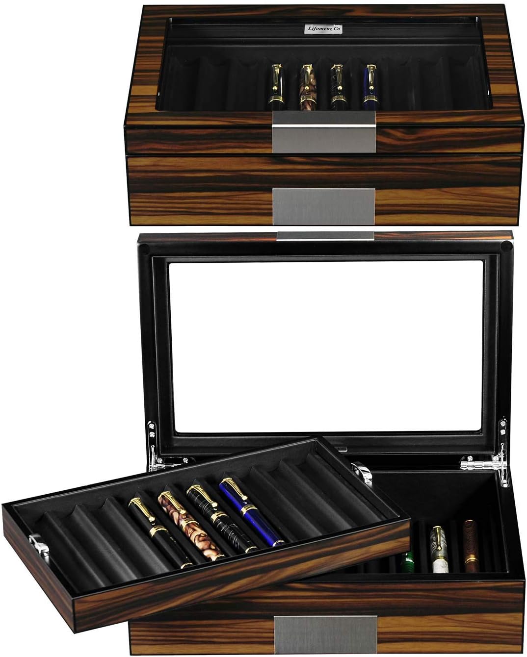 Ebony Wood Pen Display Case with Glass Window Z28068