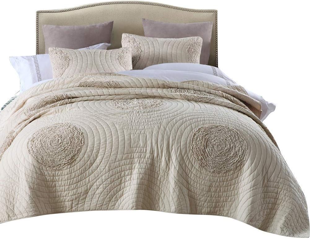 King Taupe Cotton Quilt Set with Shams O7354