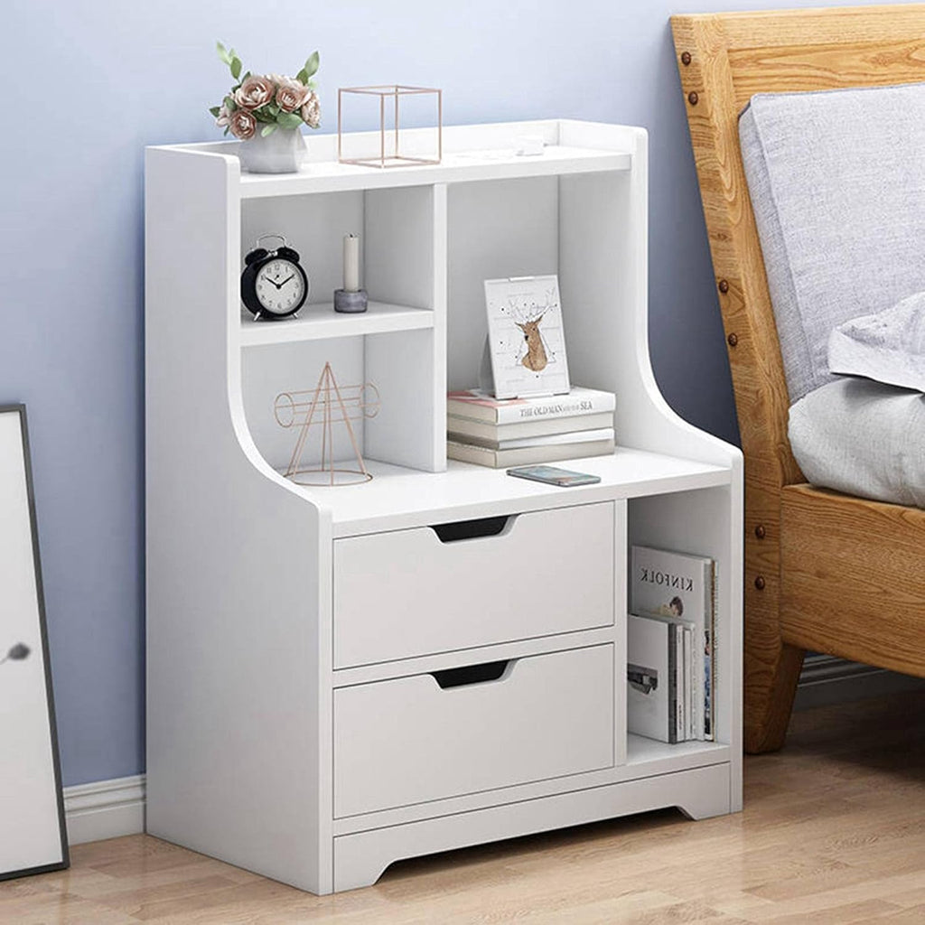 White Nightstand with Drawers & Shelf O137