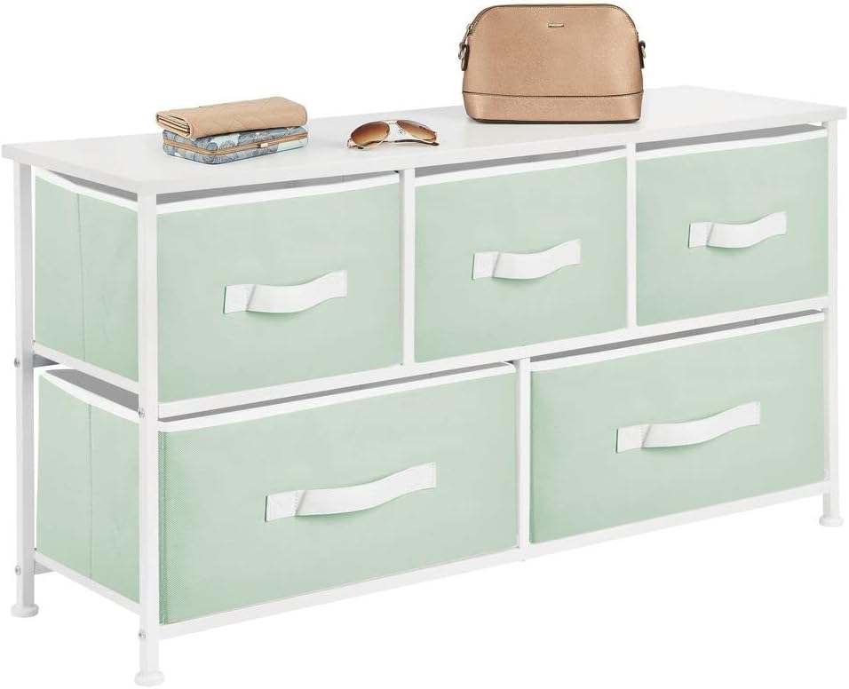Pink/White 5 Drawer Steel Frame Wood Top Toy Storage Dresser D48094