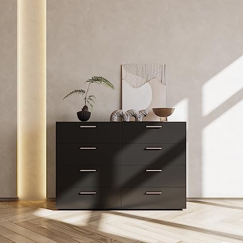 8 Drawer Black Wooden Double Dresser E1047