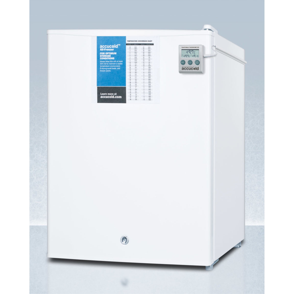 Compact Commercial Manual Defrost All-Freezer with NIST Calibrated Thermometer and Lock W90274