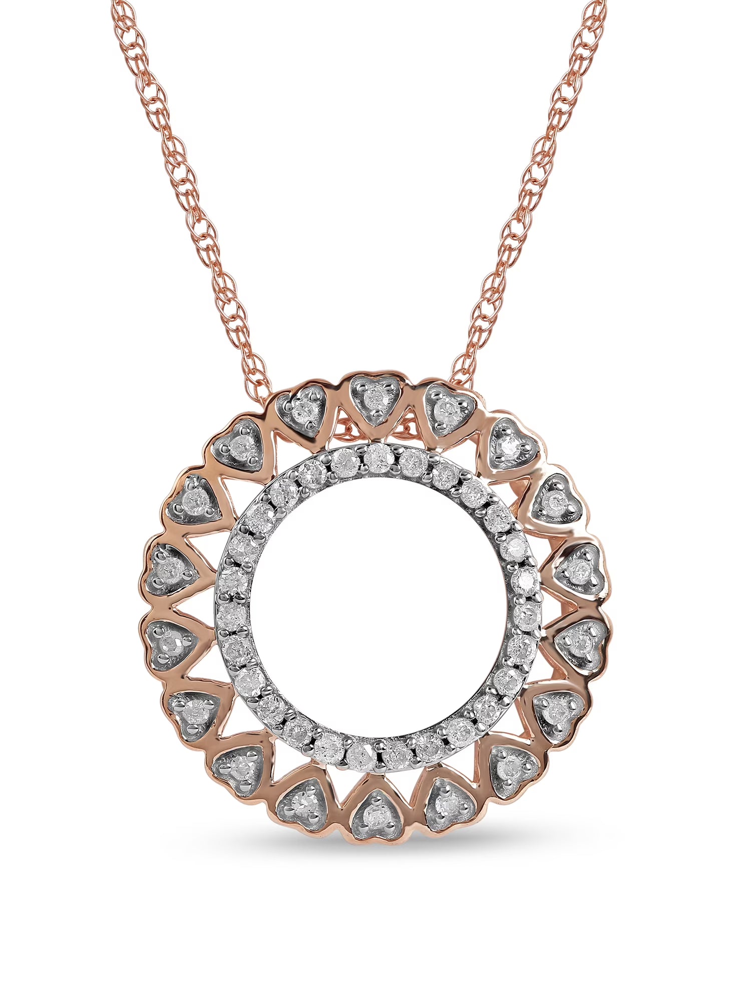 10K Rose Gold Filigree Heart Circle Necklace V19019