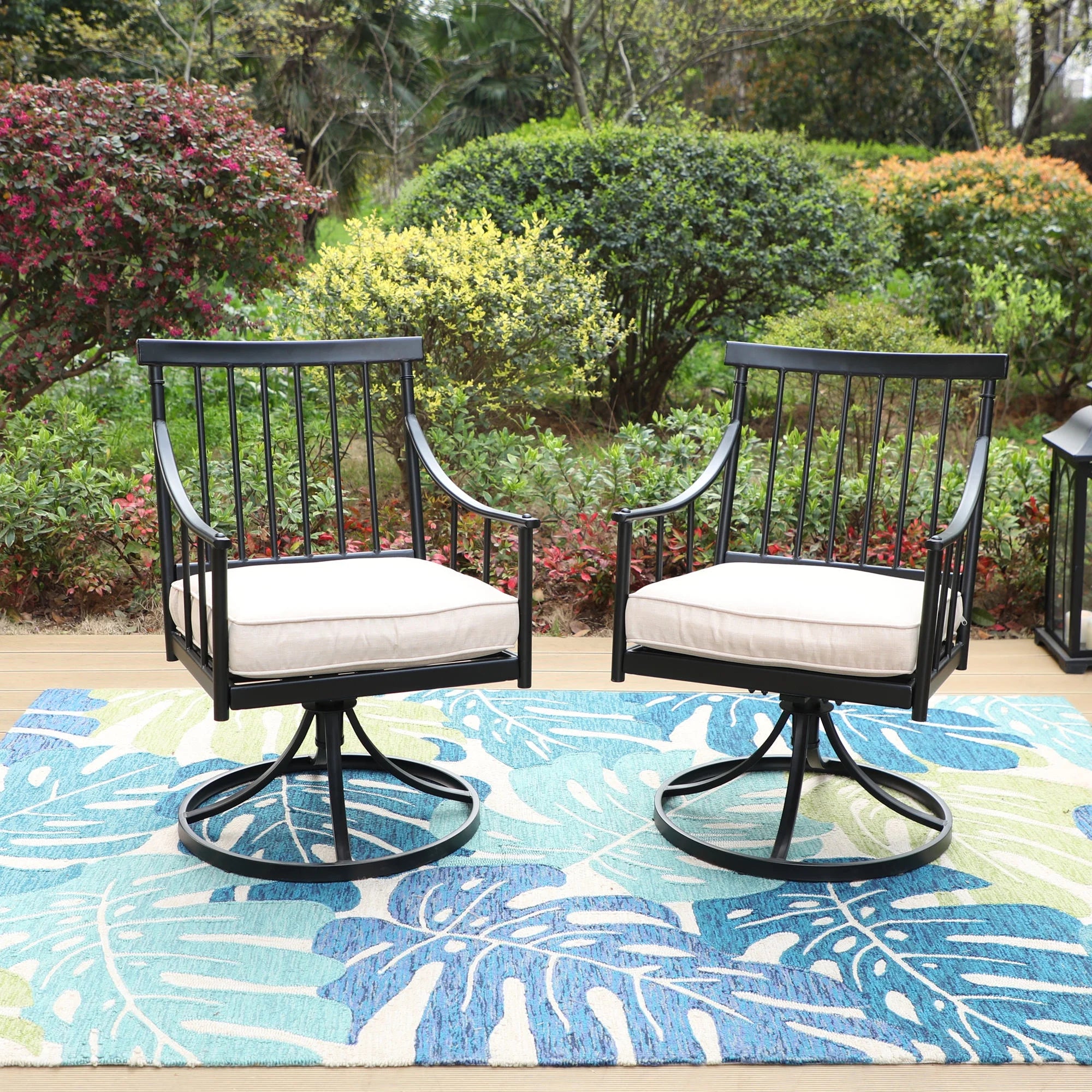 7-Piece Outdoor Dining Set with Faux Wood Table and Swivel Cushioned Chairs J16854