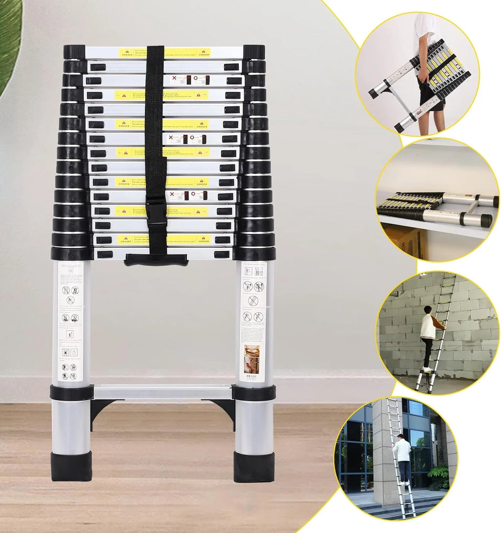 16.5FT Telescoping Aluminum Ladder with Tool Platform and Wheels E31844