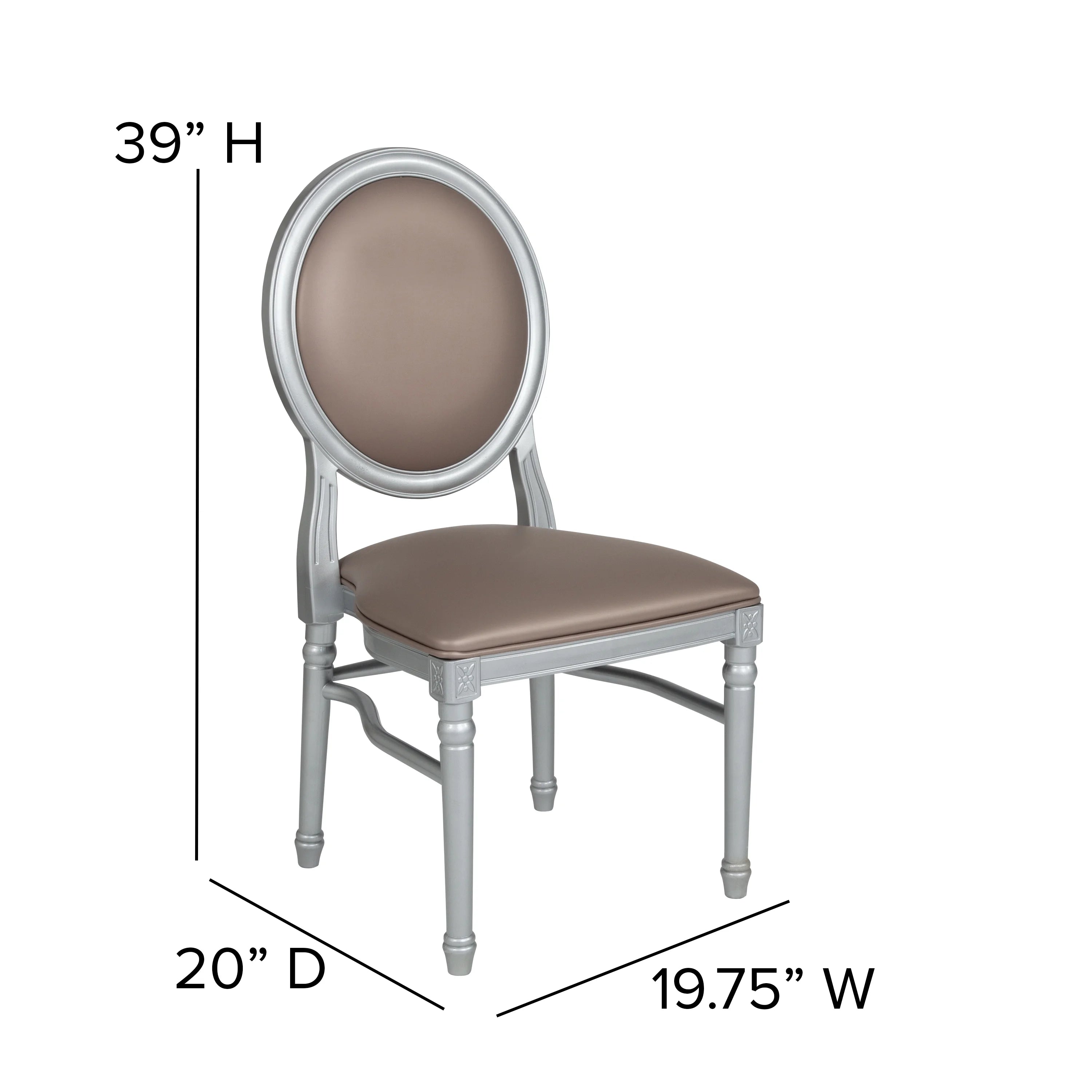 King Louis Dining Chair with Taupe Vinyl Back and Seat & Silver Frame T87181