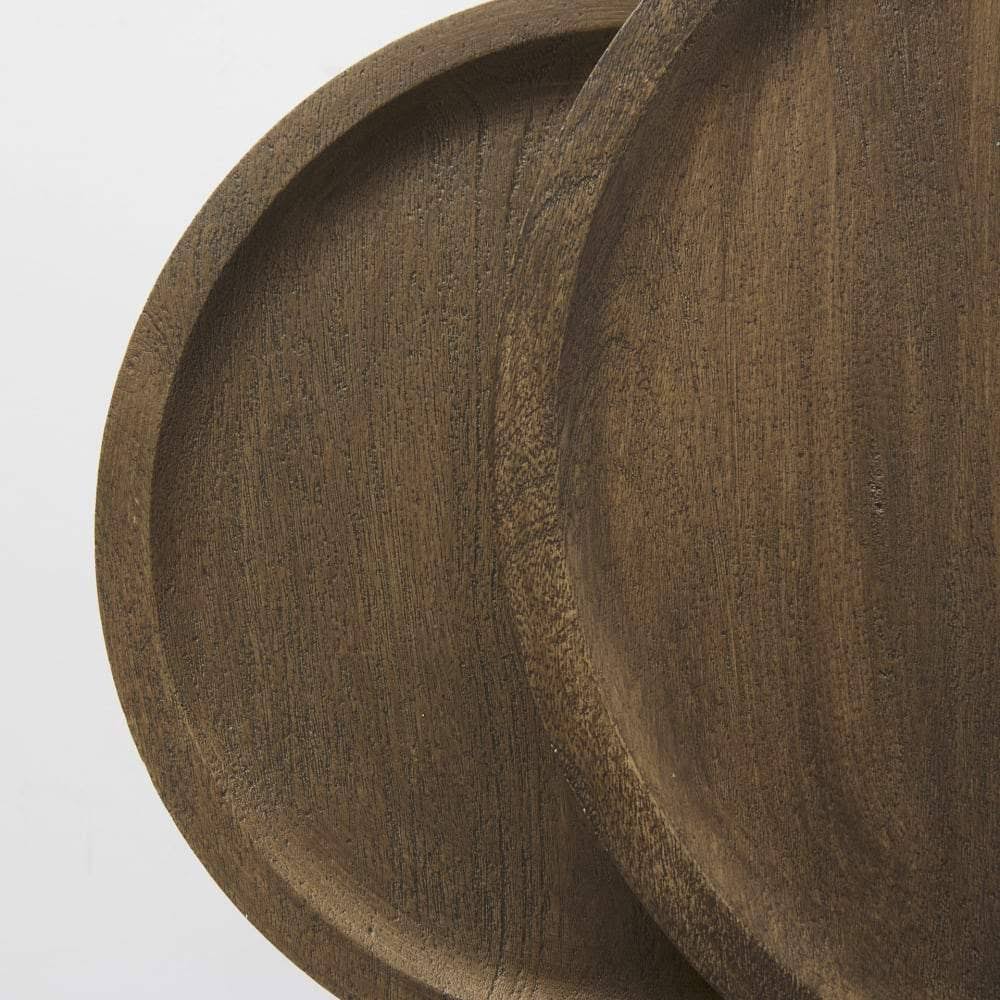 Light Brown Wood Round Nesting Side Tables Set of 2 R80852