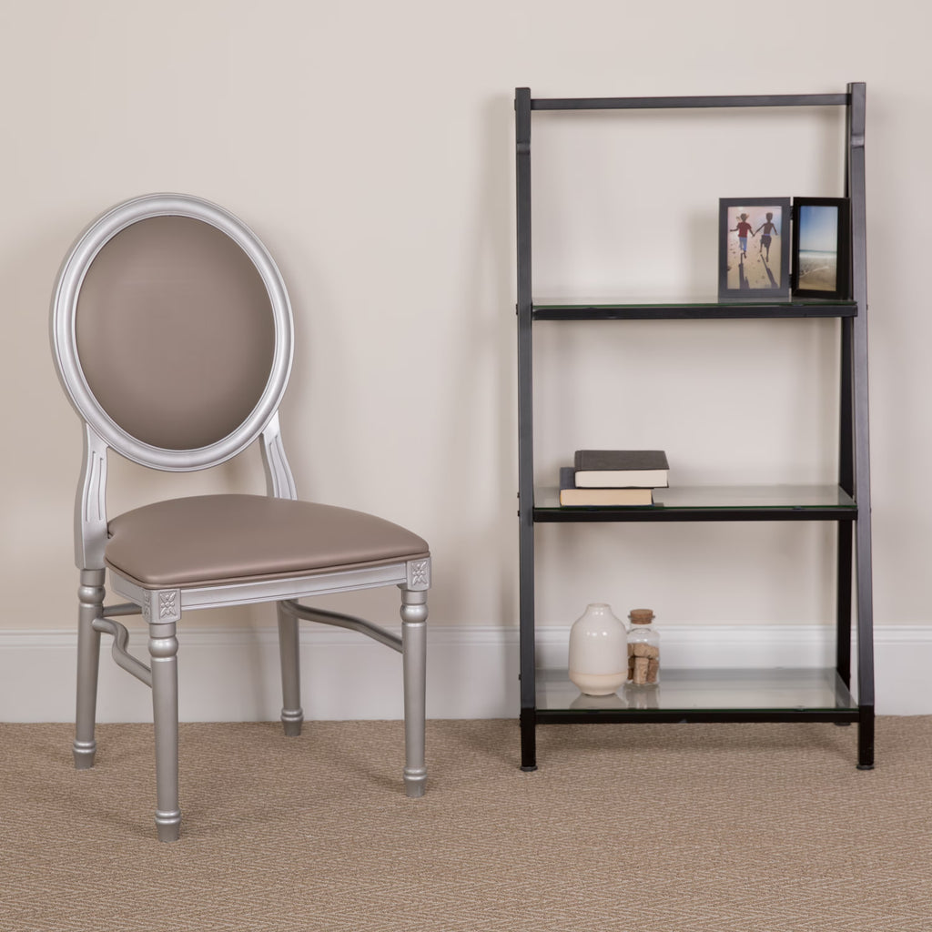 King Louis Dining Chair with Taupe Vinyl Back and Seat & Silver Frame T87181