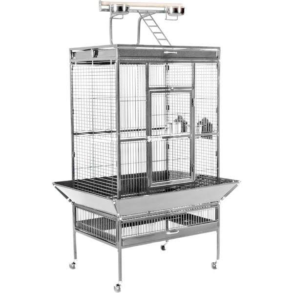 Large Wrought Iron Play Top Bird Cage - Chalk White G911
