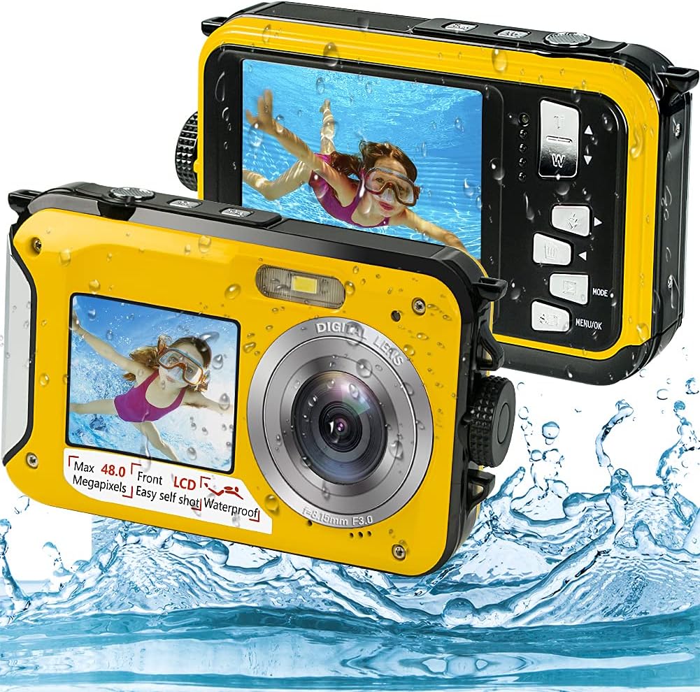 Waterproof Camera Full HD 2.7K 48MP Dual Screen 16X Digital Zoom Pack of 2 T4068