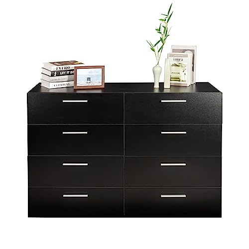 8 Drawer Black Wooden Double Dresser E1047