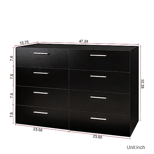 8 Drawer Black Wooden Double Dresser E1047