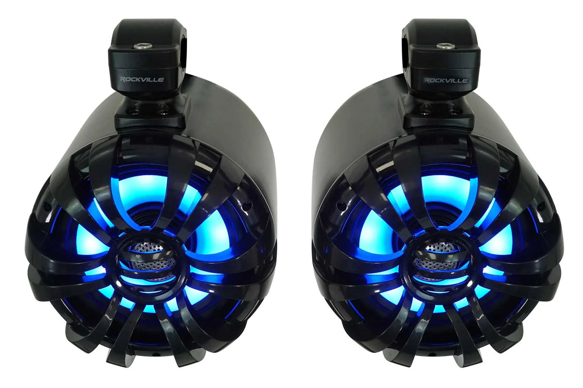 6.5" LED Swivel Black Marine Wakeboard Speakers with Receiver Amp Wires F555517