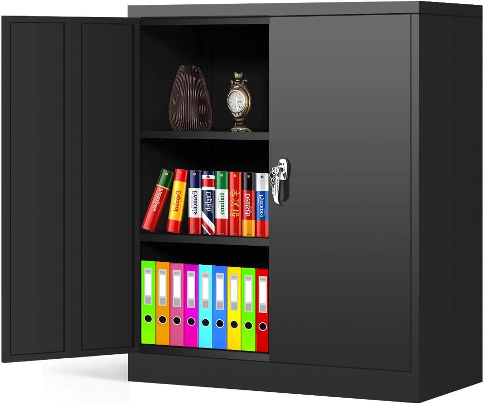 White Metal Steel Locking Storage Cabinet with Doors and Shelves E287