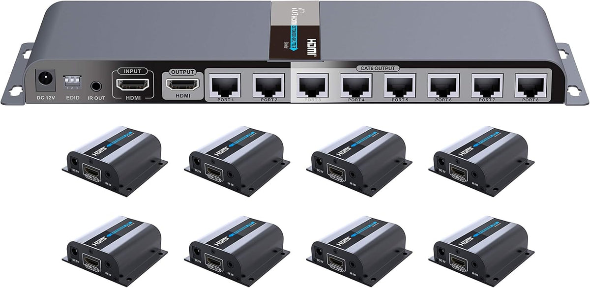 1080P 1x2 HDMI Splitter Over Cat6 Extender with IR X8685