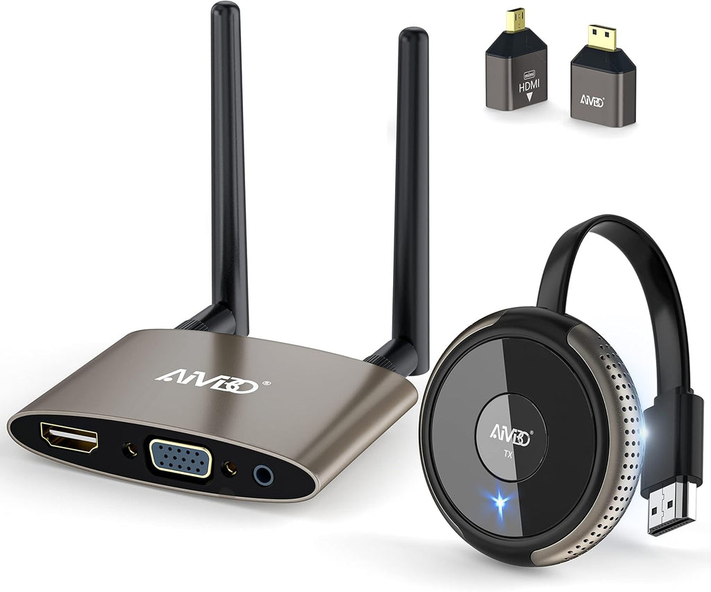 Wireless HDMI Transmitter and Receiver 165FT/50M Red, 5G Video Extender with Mini/Micro HDMI Adapter, HDMI VGA Dual Port I520