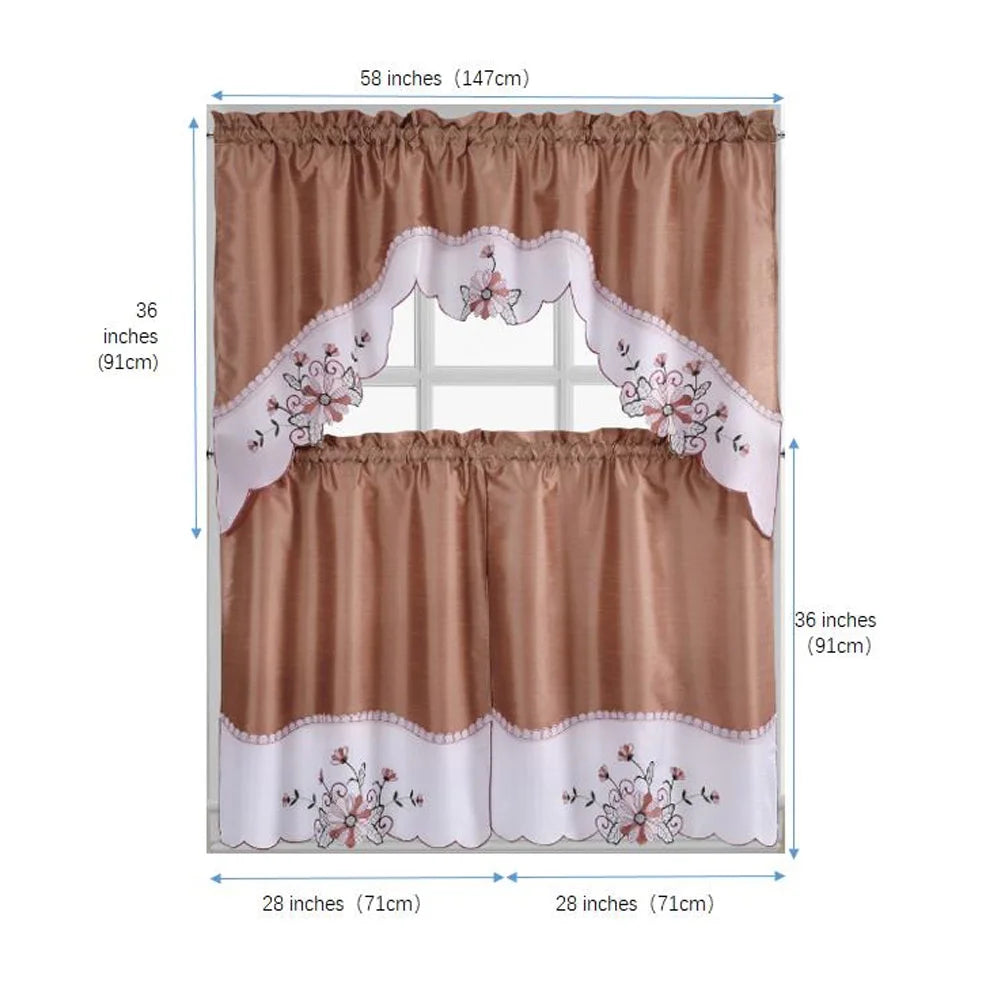 Pink 3-Piece Kitchen Curtain Tiers & Swag Set, 58x36 & 28x36 inches F71839