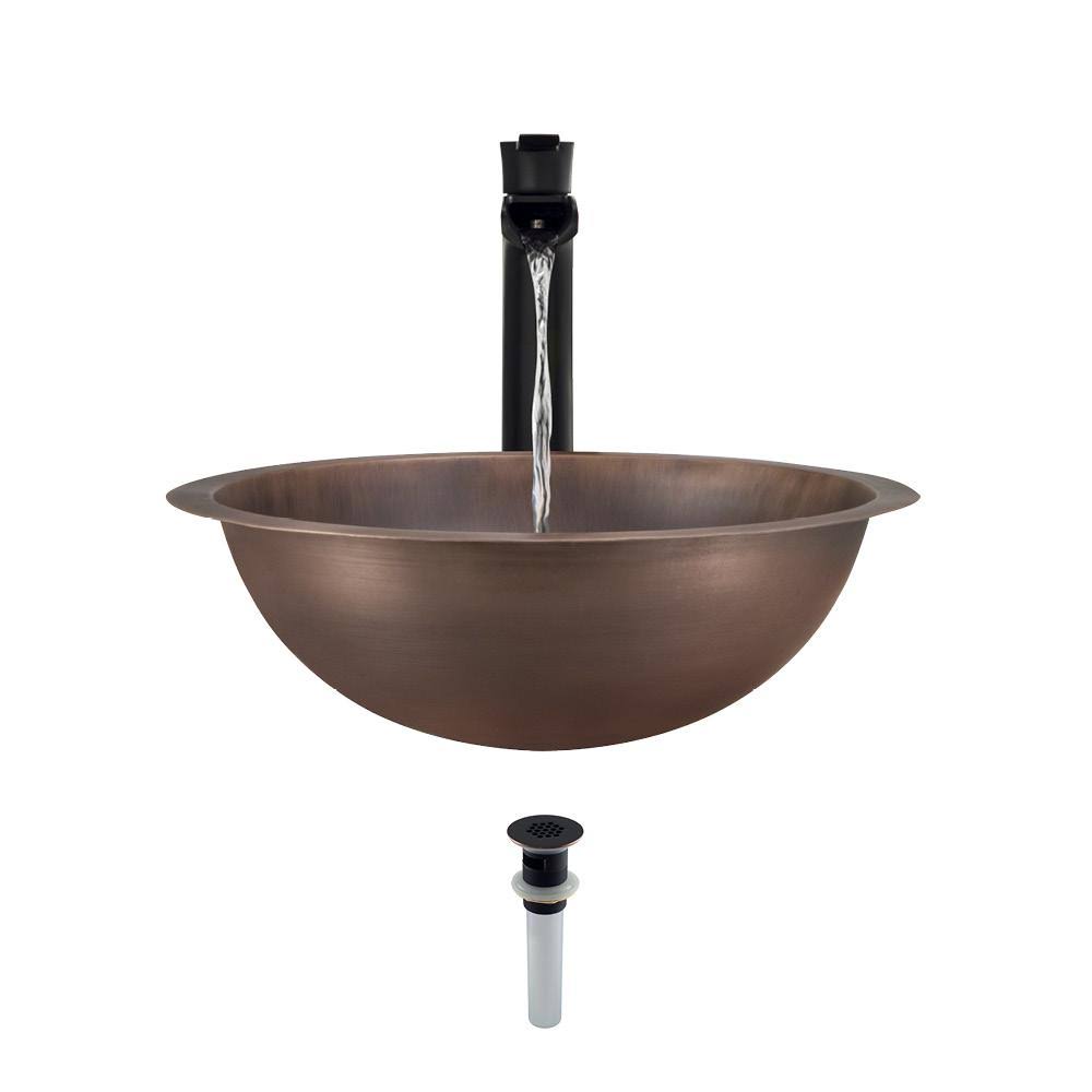 Antique Bronze Copper Bathroom Sink with Faucet and Grid Drain J57104