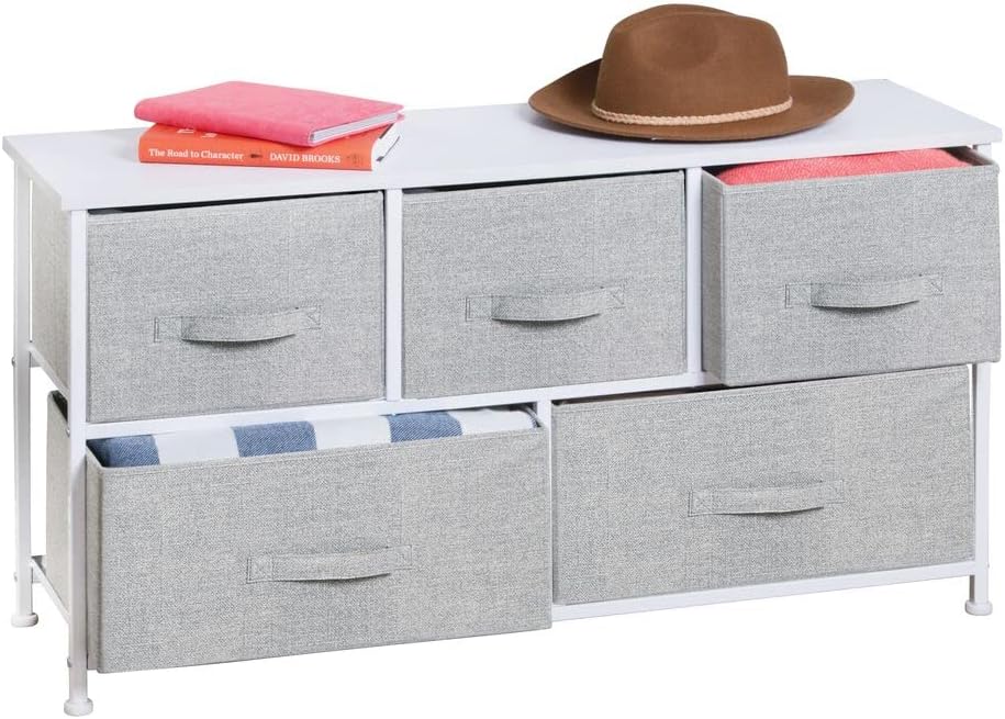 Pink/White 5 Drawer Steel Frame Wood Top Toy Storage Dresser D48094
