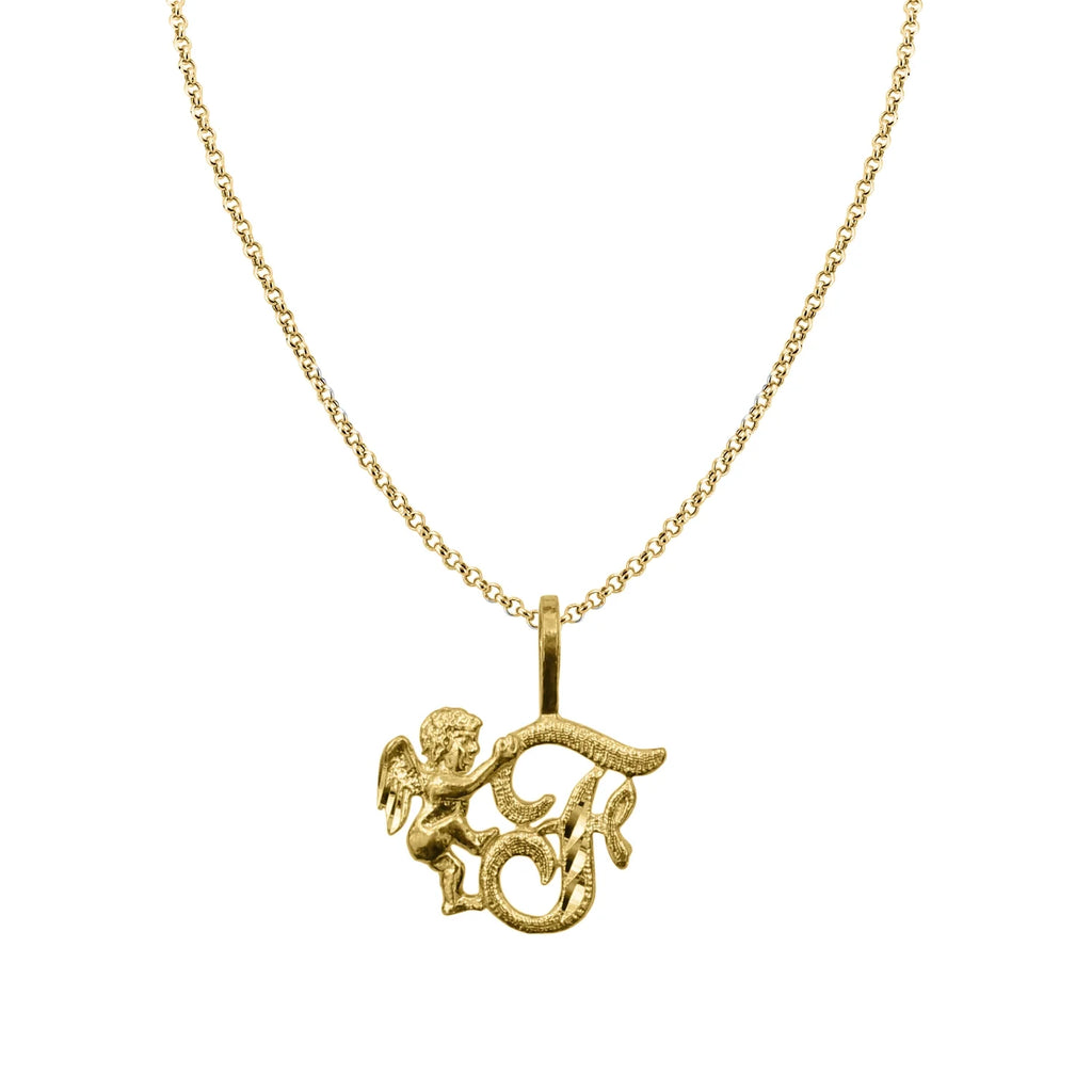 14K Yellow Gold Cherub Pendant Necklace with 18" Chain W637