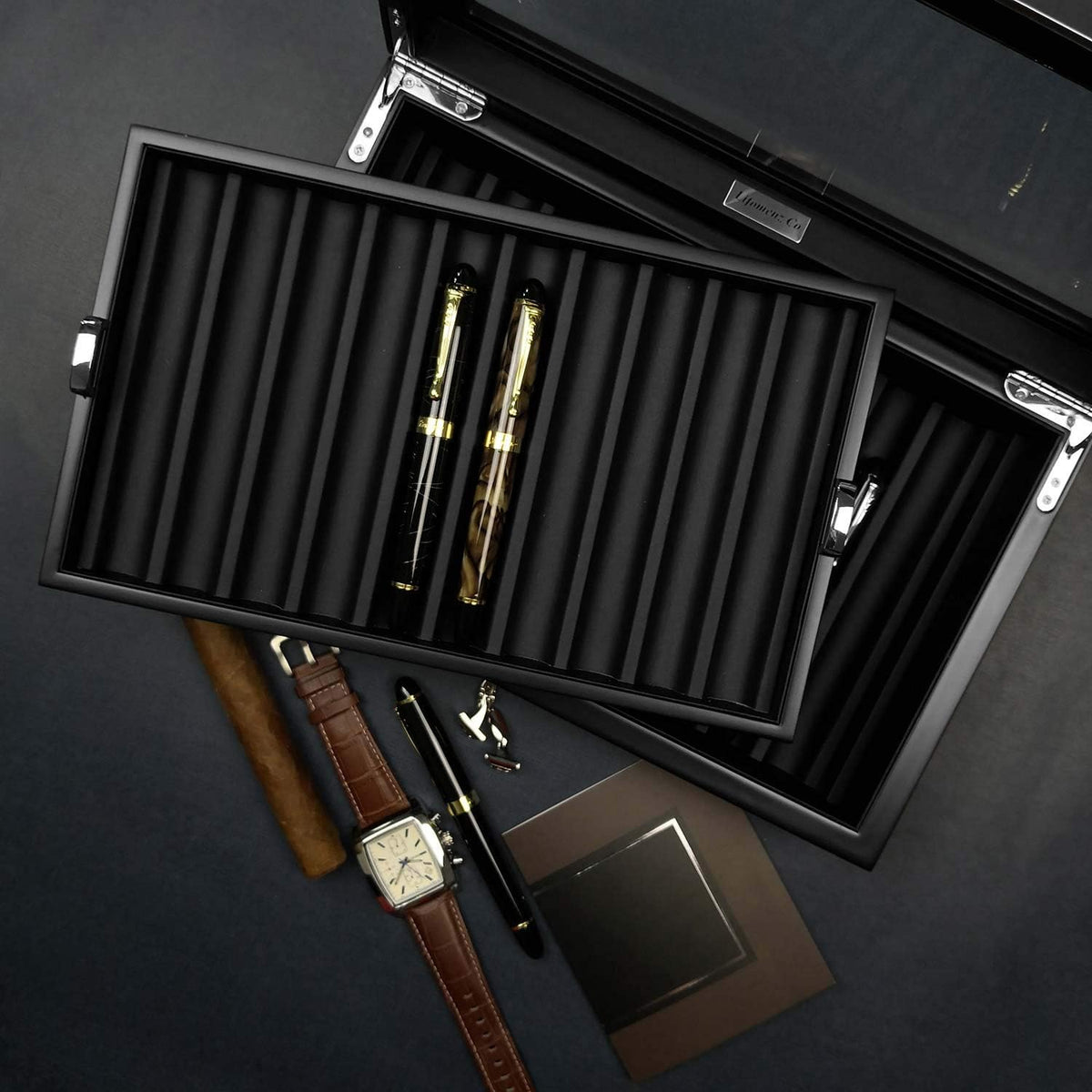 Ebony Wood Pen Display Case with Glass Window Z28068
