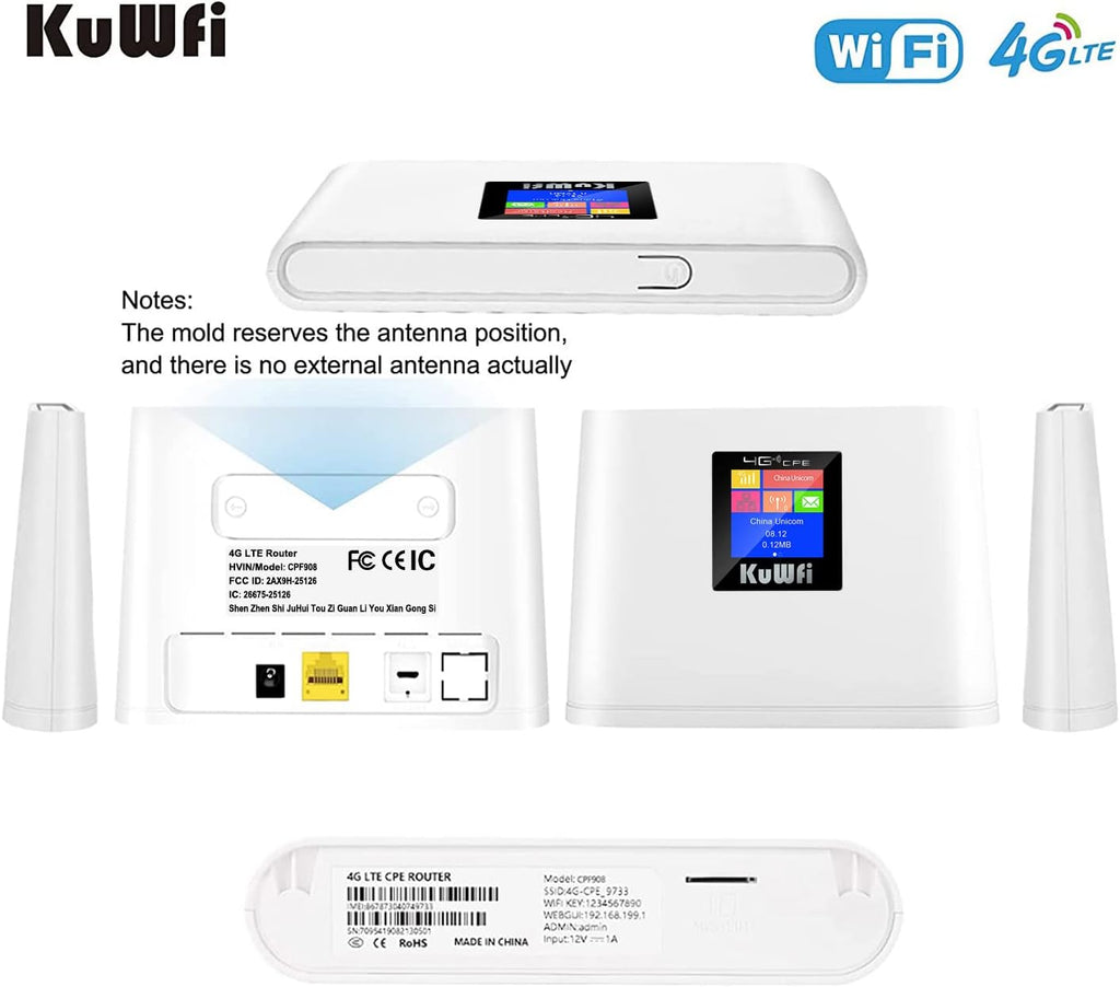 4G LTE Router with SIM Card Slot, Mobile WiFi Hotspot with LCD Display RJ45, 150Mbps, Pack of 2 L533