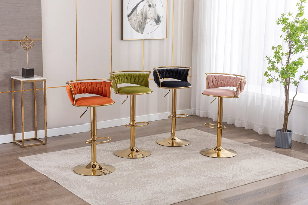 Black Velvet Adjustable Swivel Bar Stools Set of 2 S686