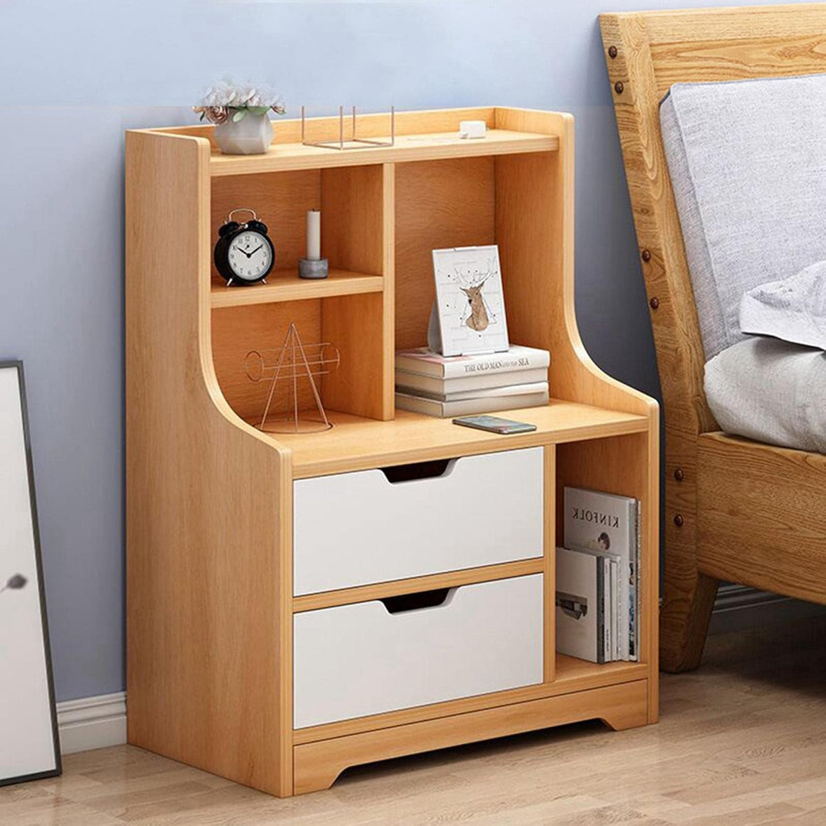 White Nightstand with Drawers & Shelf O137