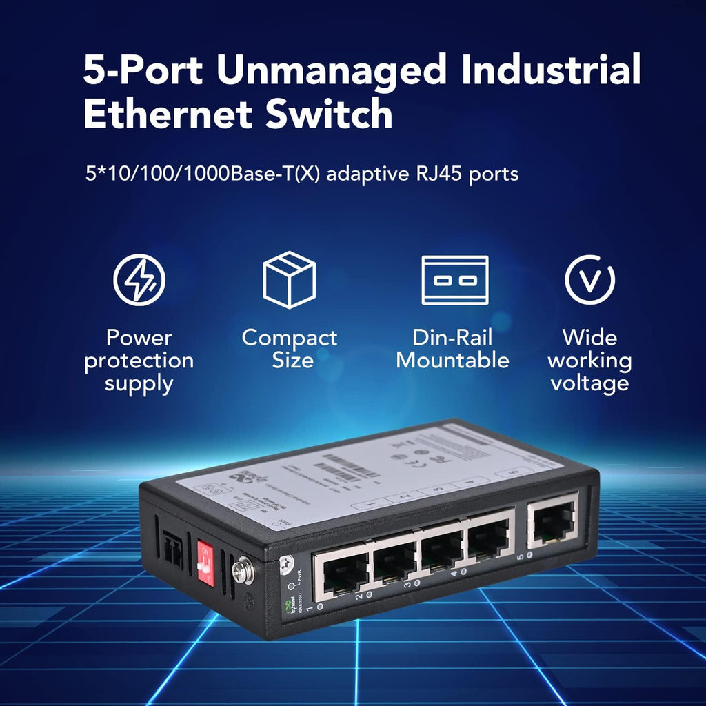 3-Port Unmanaged Industrial Ethernet Switch, Single Mode Dual SC Fiber, Pack of 2 D136