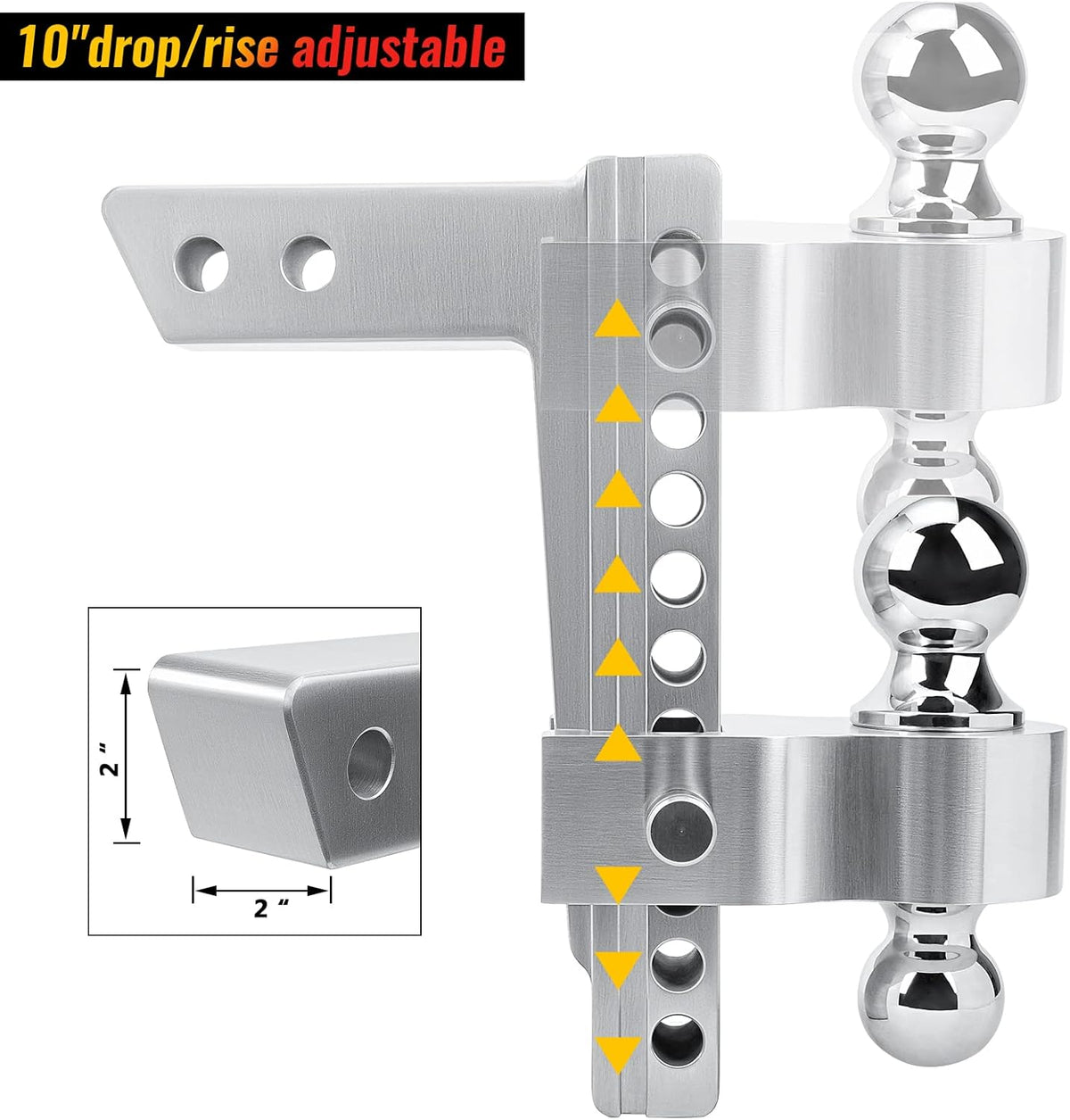 Adjustable Trailer Hitch Ball Mount, 2-Inch Receiver, 10-Inch Drop, 10-Inch Rise, Dual Towing Balls with Double Pin Key Locks H55123