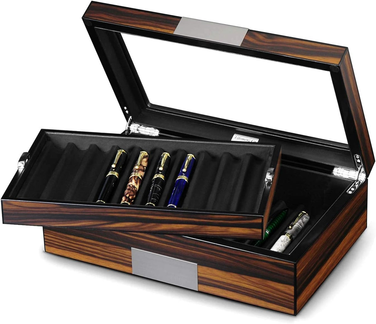 Ebony Wood Pen Display Case with Glass Window Z28068