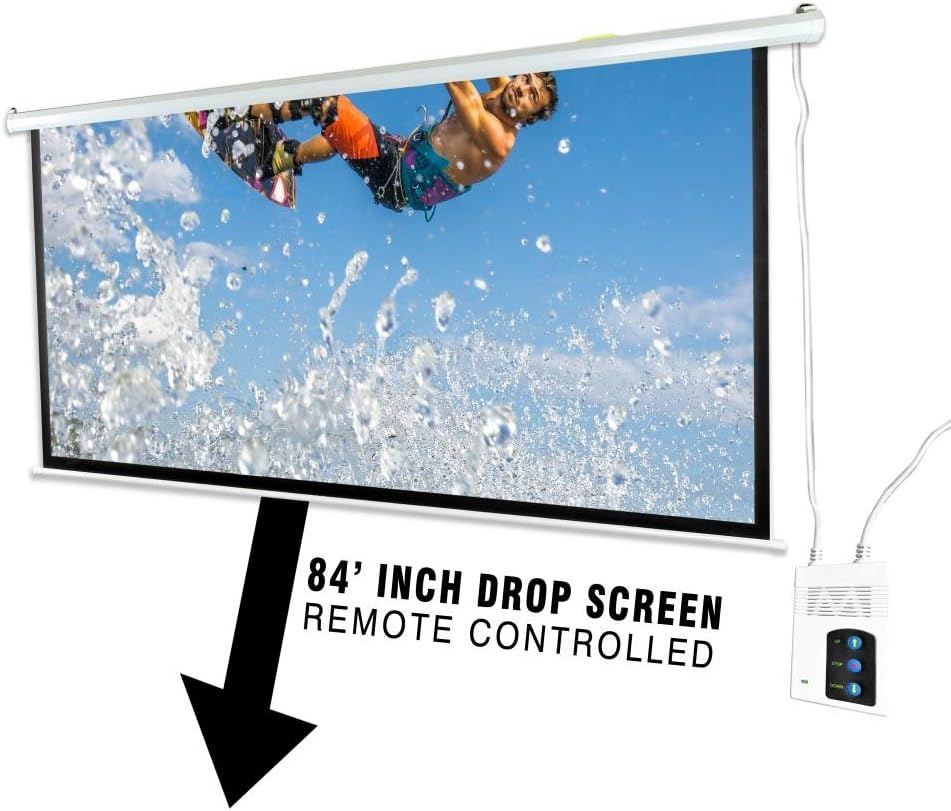 84" Portable Motorized Matte White Projector Screen with Remote and Case Z909802