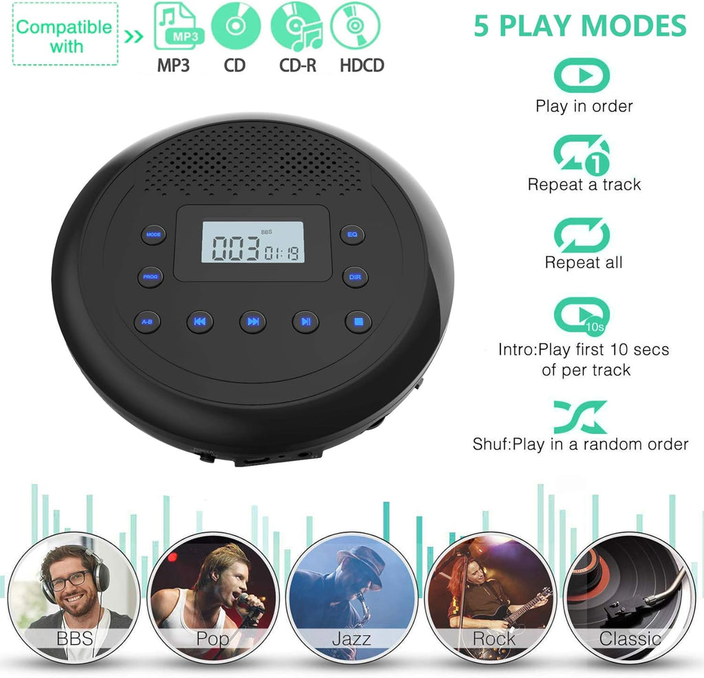 Portable CD Player with Built-in Speakers and Headphones S747418