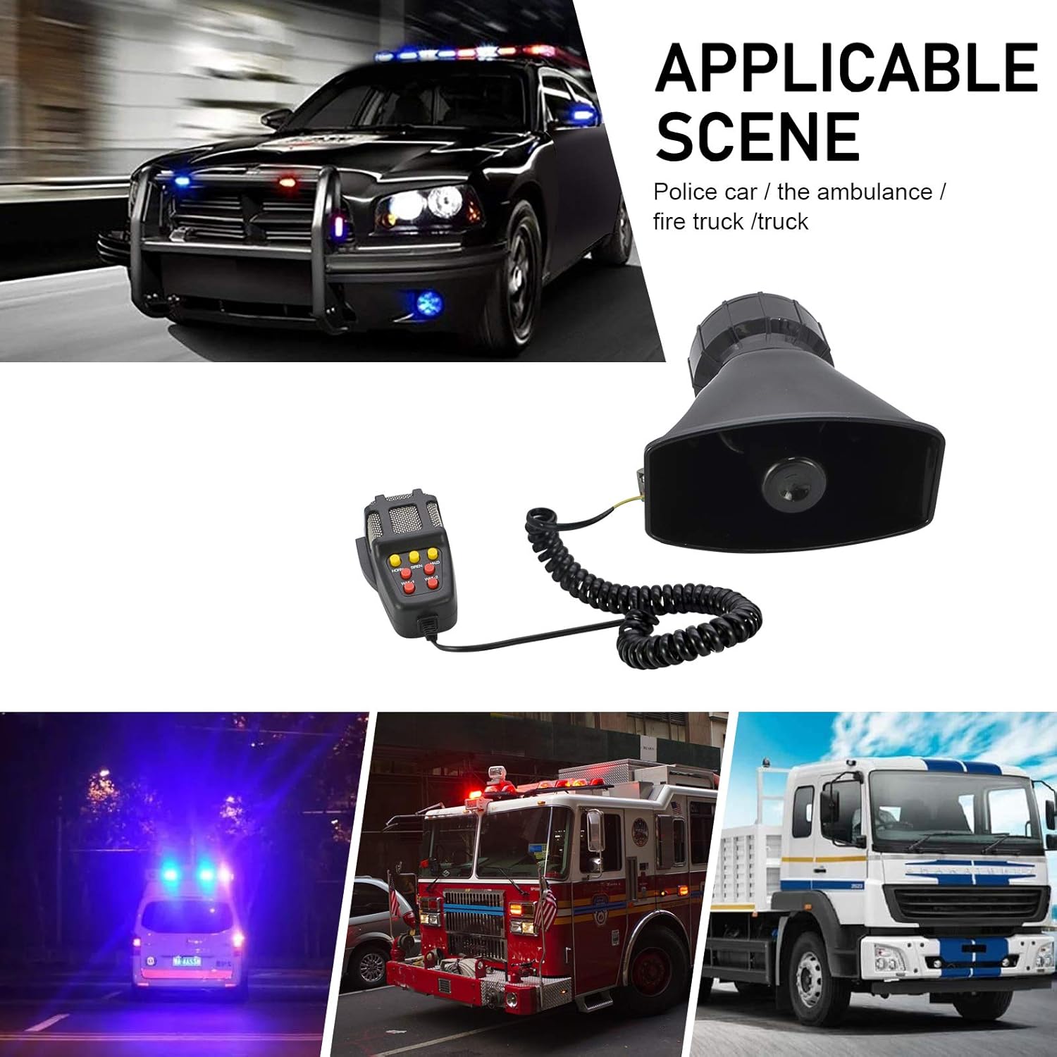 100W 7 Tones Wired Handheld Microphone Car Siren Speaker H7797