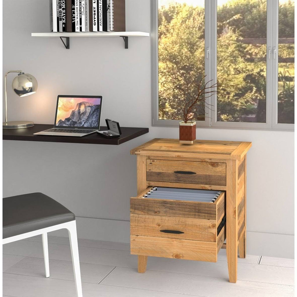 Brown Reclaimed Wood Filing Cabinet with Two Drawers E191