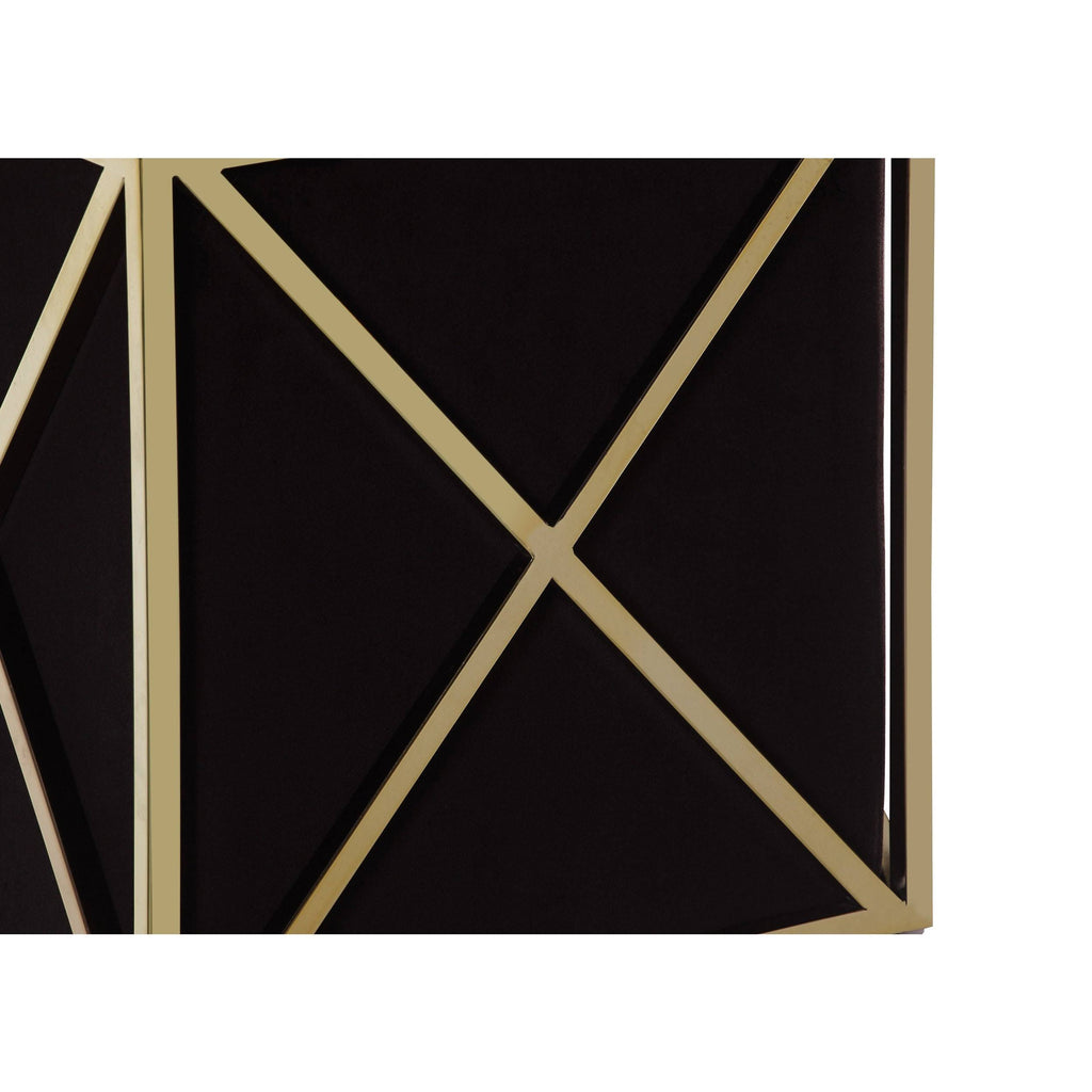 Black Velvet Ottoman with Brass Finished Stainless Steel Frame F76901