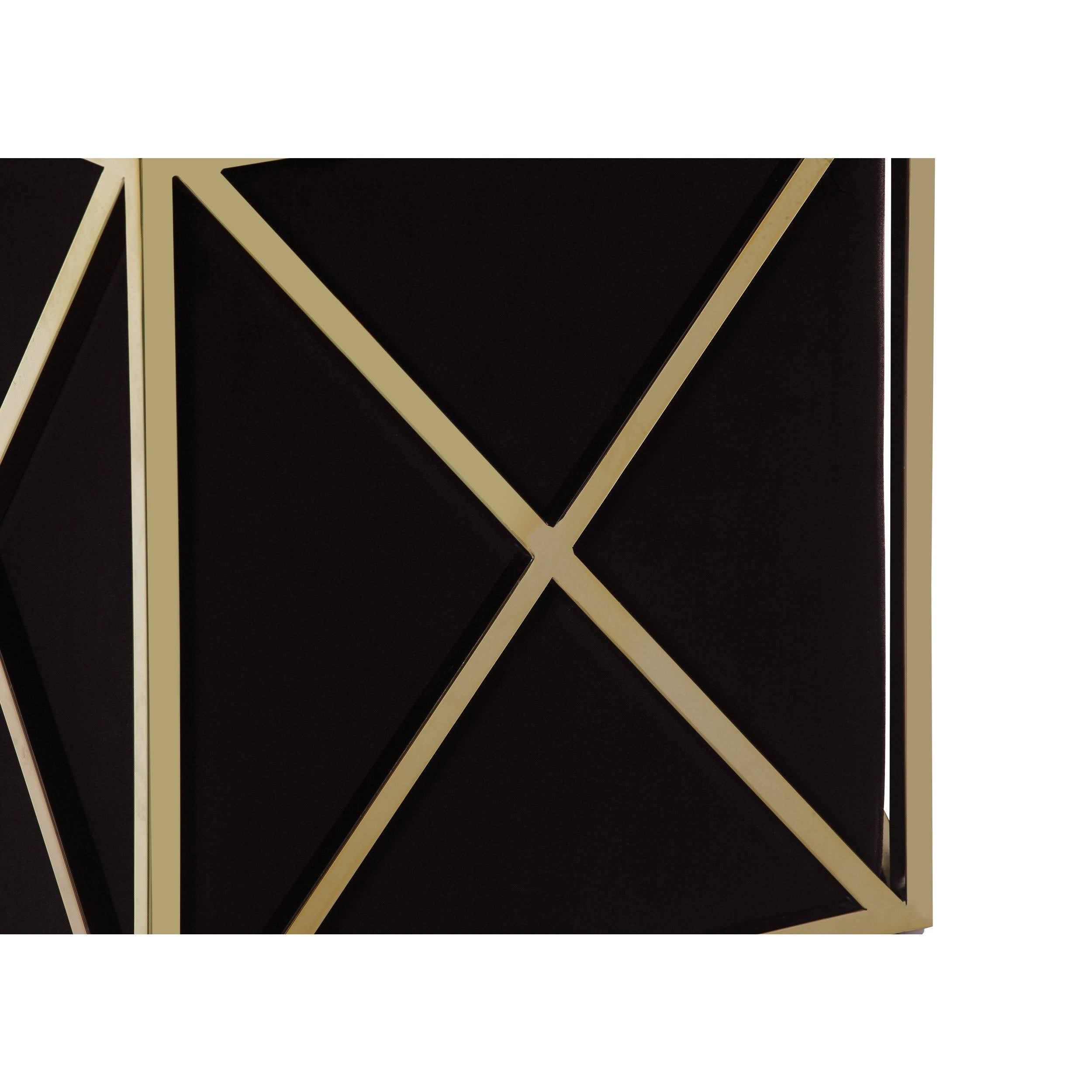Black Velvet Ottoman with Brass Finished Stainless Steel Frame F76901