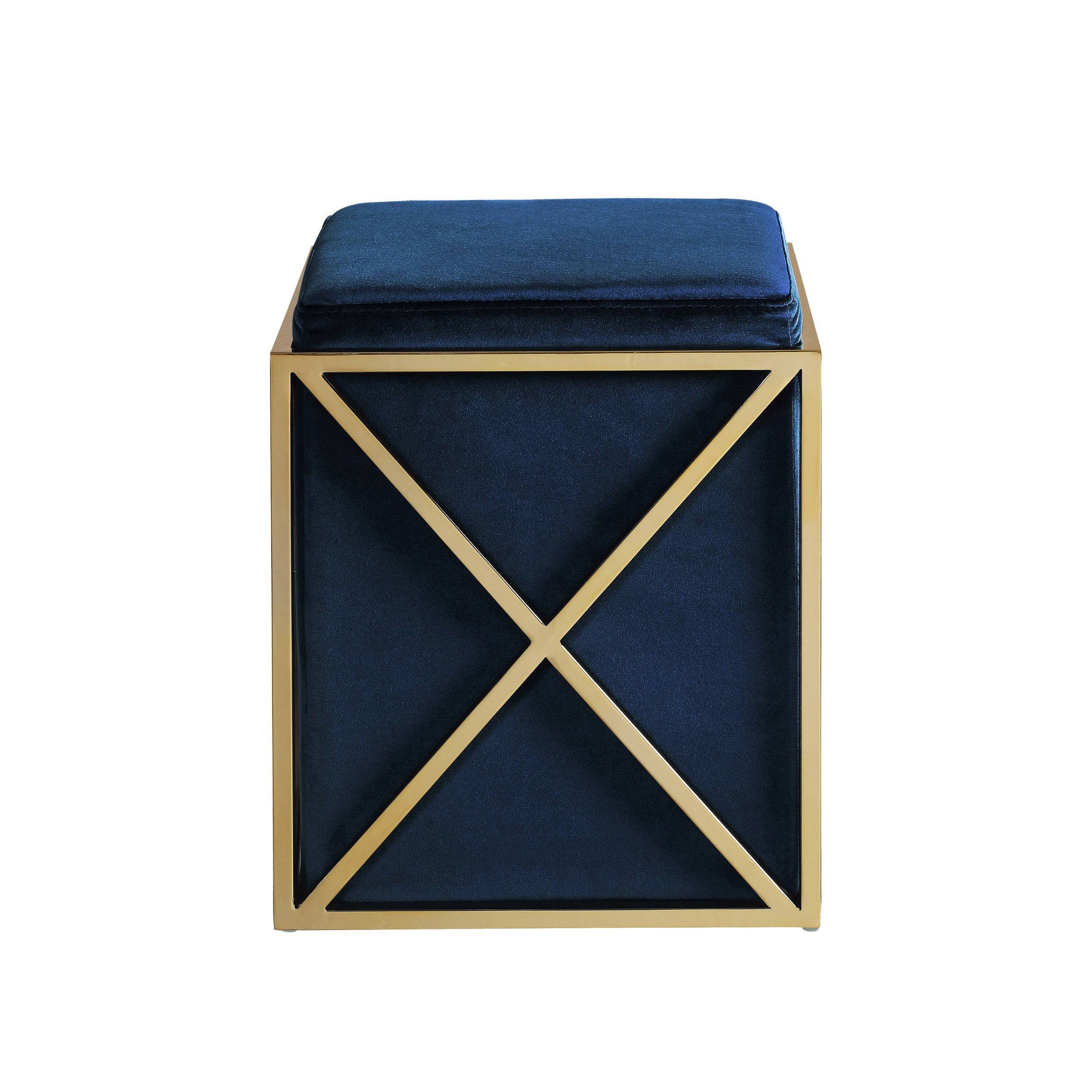 Black Velvet Ottoman with Brass Finished Stainless Steel Frame F76901
