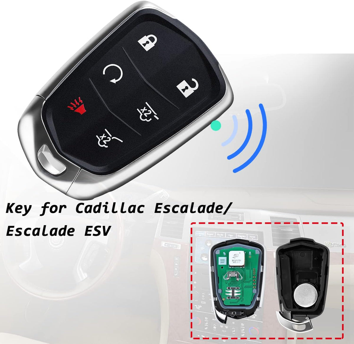 Replacement 6 Buttons Proximity Smart Keyless Entry Remote Fob for Cadillac Escalade and Escalade ESV 2015-2020 315Mhz FCC: HYQ2AB 1 Piece Pack of 2 R286278