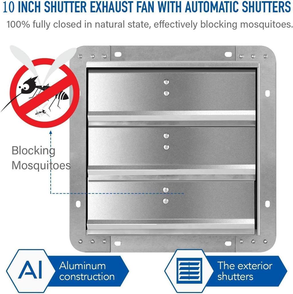10 Inch Shutter Exhaust Fan Aluminum, 1650RPM, 820CFM, Silver M77639