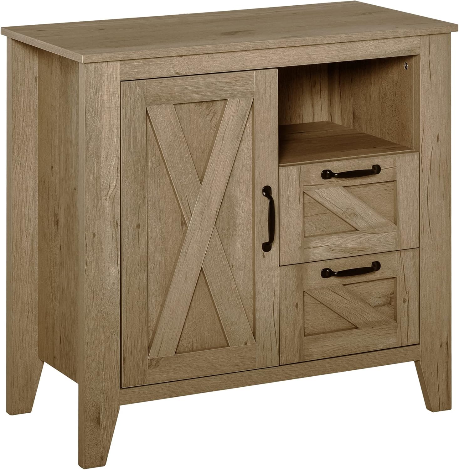 Oak Finish Sideboard with Cabinet, 2 Drawers and Open Shelf E143